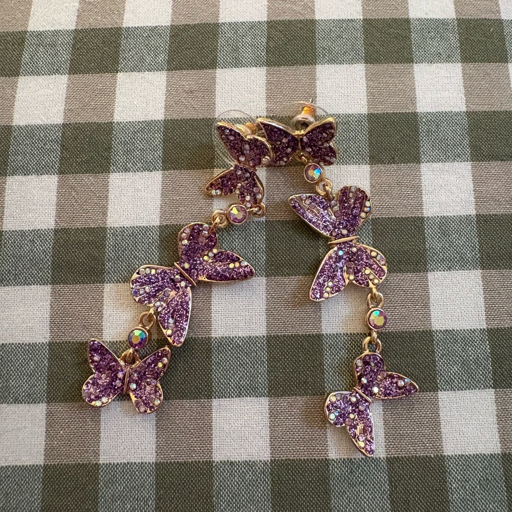 Butterfly Dangle Earrings in Purple and Gold